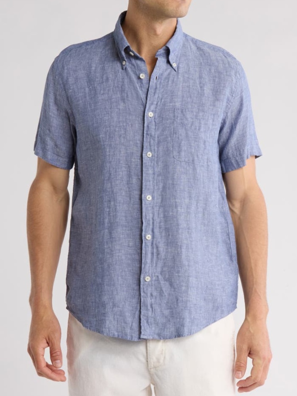 EUC. Linen [Brooks Brothers] Short Sleeve Blue Button Down Pocket Shirt | Medium